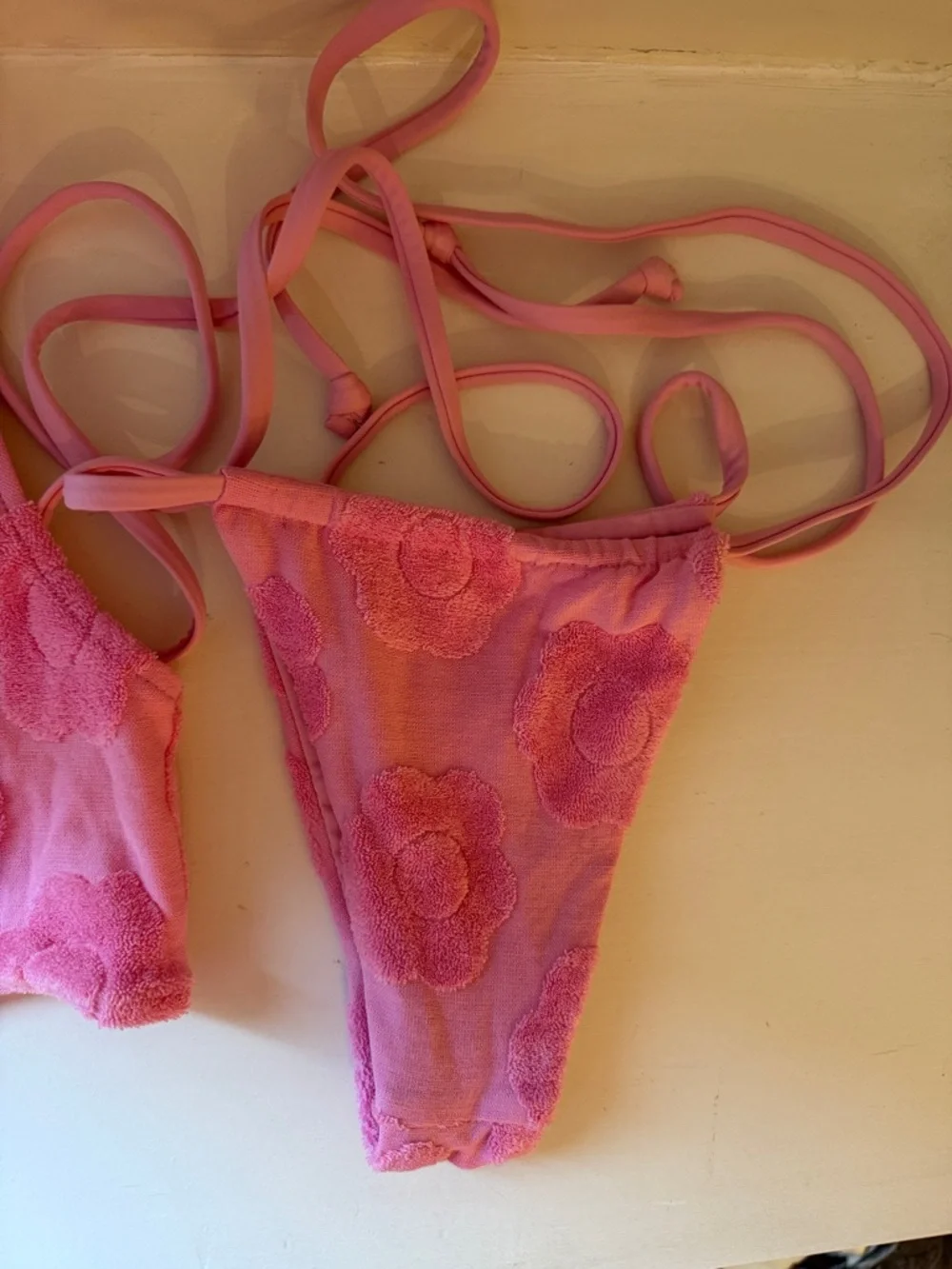 Frankies Bikinis Pink Floral Terry String Bikini